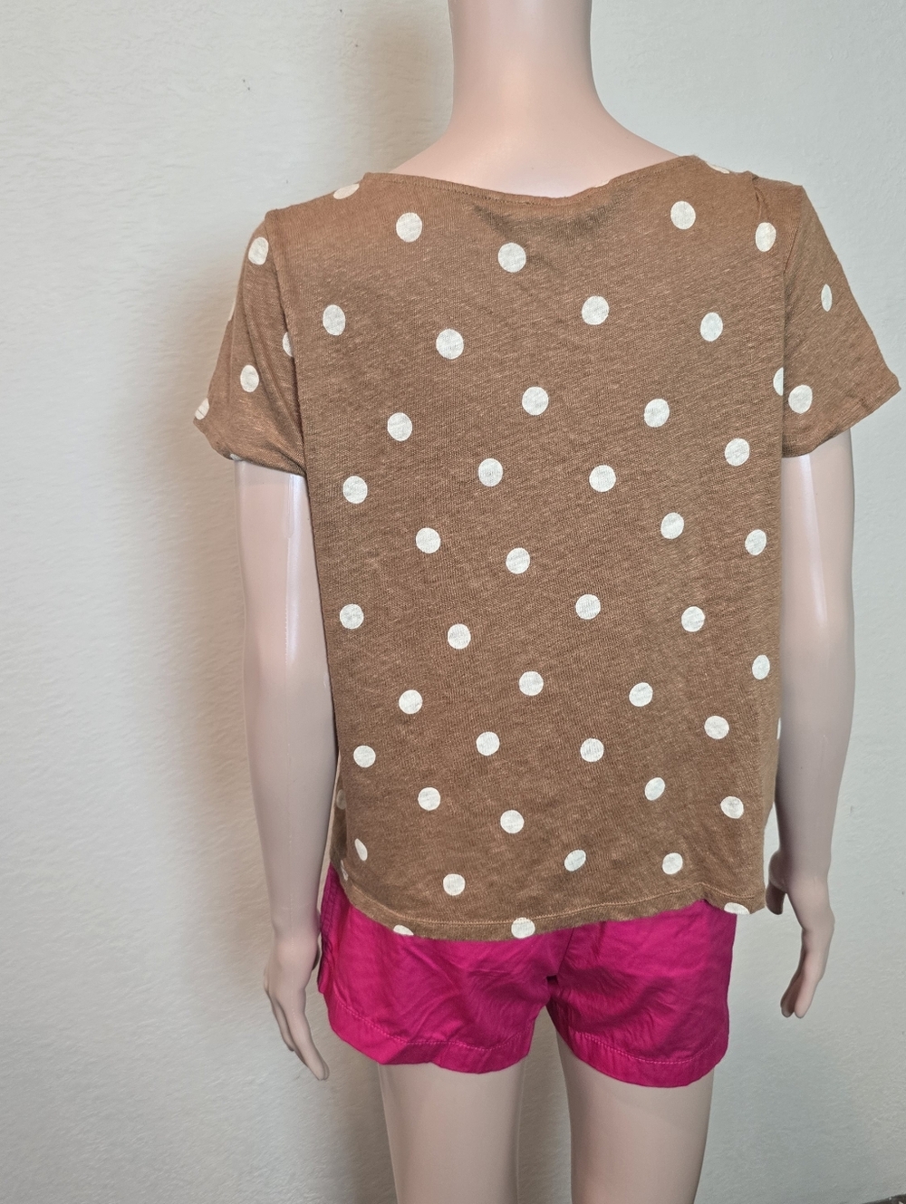 Sézane Polka Dot T-Shirt Tee Brown White Size Small 💯 Linen - Picture 5 of 11